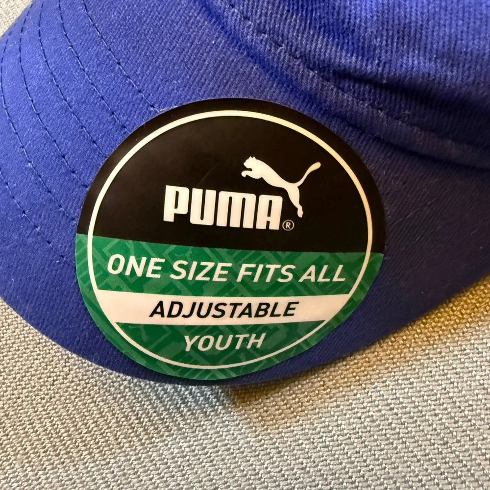 Puma Youth Adjustable Baseball Cap Royal Blue Black Cat Logo PV7-1158-421 NWT